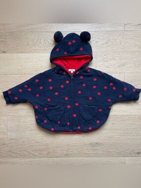 Catimini Polka Dot Cloak Cape Coat 2A 98cm Pom Pom Ears